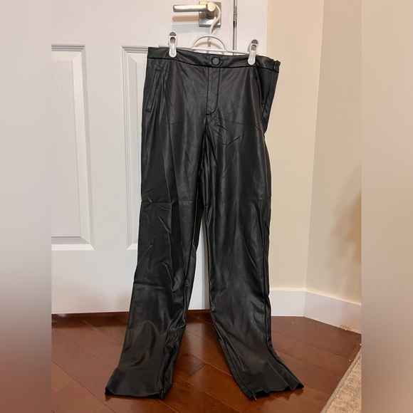 Shinestar Black Faux Leather Pants with Zipper Hem, Size L - Picture 3 of 6